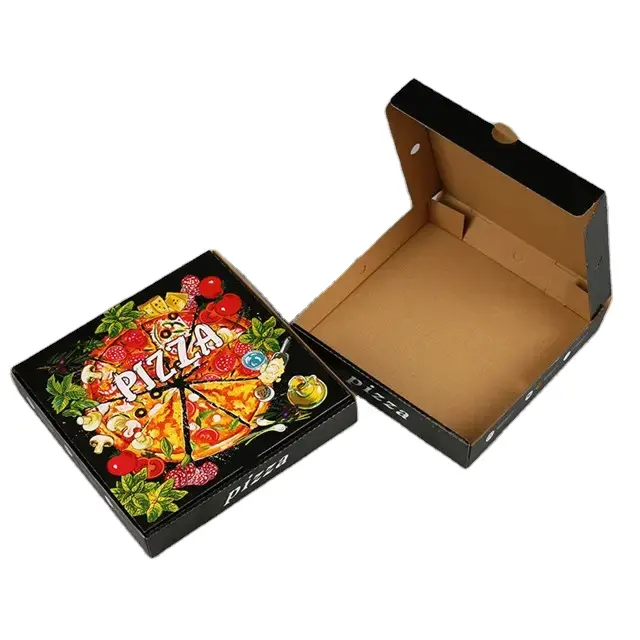 Boîte à pizza en papier ondulé personnalisé à emporter Boîtes de rangement pour pizza à impression colorée bon marché Fabricants Boîte d'emballage en carton ondulé