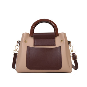Bolsos de Mano de Moda Retro con Contraste de Color, Gran Capacidad, Estilo Cubo, Cuero PU con Costuras a Color, Bolsos Tote para Mujer, Venta al Por Mayor RTS - Product Image 2