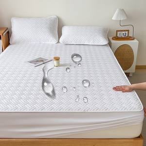 ผ้าโพลีเอสเตอร์สีทึบกันน้ำลายผ้าปูเตียงติดตั้งแบบหนาผ้าคลุมที่นอนป้องกันสำหรับบ้าน - Product Image 4