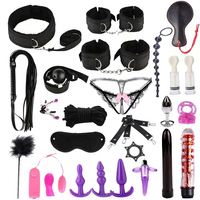 Kit de Bondage SM "26 Pièces" avec Menottes en Peluche, Lingerie Sexy, Perles Anales en Gélatine, Bâillon et Fouet en Cuir – Jouets Sexuels pour Couples