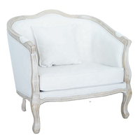 Fauteuil en lin moderne français rembourré avec un design en bois de style mariage pour événements élégants, utilisation en villa et dans les parcs