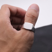 Hochwertiger 925er Sterling Silber Blank Siegelring Custom Square White Emaille Siegelring für Herren