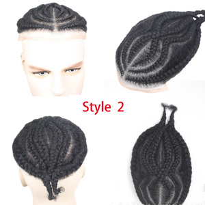 Base <span class=keywords><strong>de</strong></span> encaje completo 8x10 "<span class=keywords><strong>Peluca</strong></span> 8 Cornrow Strand Braid Reemplazo <span class=keywords><strong>de</strong></span> cabello rizado para hombres Cabello afro natural Tupé Cabello humano - Product Image 3