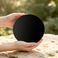Miroir en Obsidienne Noire Polie Gravée, 10cm 15cm, Plaque Ronde avec Support, Artisanat en Cristal pour Décoration, Vente en Gros
