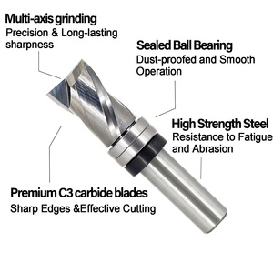 Brocas de enrutador de ajuste al ras de carburo sólido, cojinete de vástago Upcut para recorte de patrón de plantilla de madera, vástago de <span class=keywords><strong>1</strong></span>/2" - Product Image 4