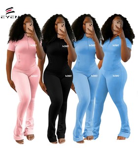 Nuovo Arrivo Estate 2026 Completo Due Pezzi da Donna con Maniche Corte, Logo Personalizzato, Pantaloni Aderenti, <span class=keywords><strong>Tuta</strong></span> Casual Sportiva, Set Abbigliamento Donna - Product Image 1