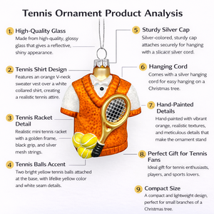 Ornement <span class=keywords><strong>de</strong></span> <span class=keywords><strong>Noël</strong></span> en verre en forme <span class=keywords><strong>de</strong></span> joueur <span class=keywords><strong>de</strong></span> tennis, fait à la main, écologique, thème sportif vintage, décoration d'arbre, couleur personnalisée, OEM BSCI - Product Image 2