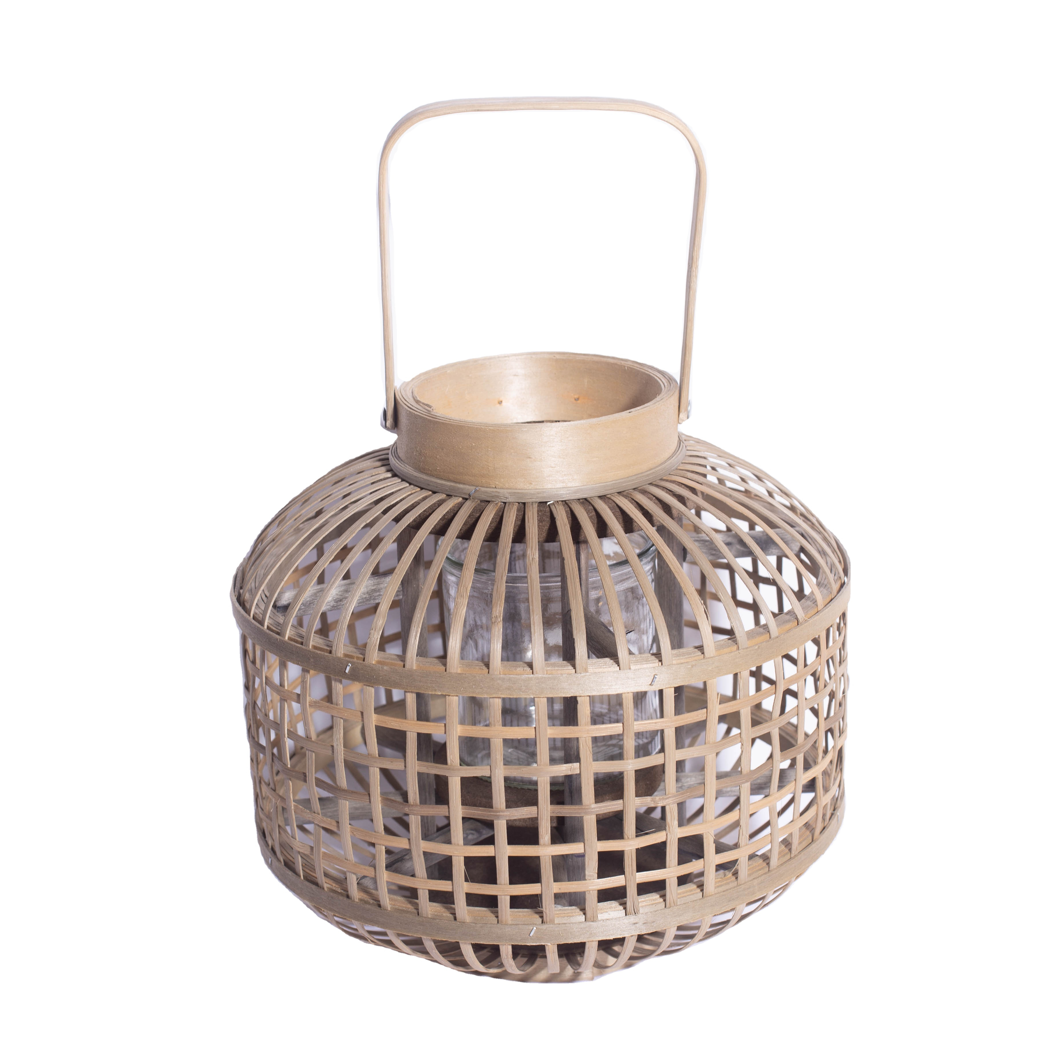 Farmhouse Home Retro Hand-woven Wind Lamp Candle Holder,Floor-standing Bamboo And Wood Crafts Lantern