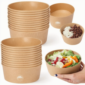 Bol en papier jetable de qualité alimentaire <span class=keywords><strong>avec</strong></span> couvercle blanc pour salade, pâtes et bol <span class=keywords><strong>Poke</strong></span> - Product Image 1