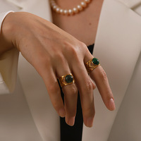 Bague ouverte en acier au titane résistant aux pierres précieuses irrégulières vintage bijoux pour femmes