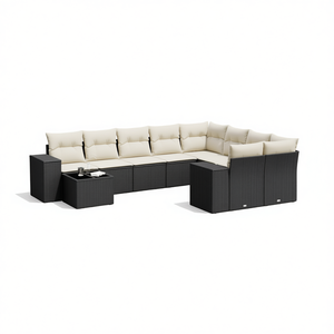 Ensemble de canapés de jardin noir et crème avec coussins, mobilier d'extérieur résistant aux UV, rotin PE, design contemporain, imperméable - Product Image 1
