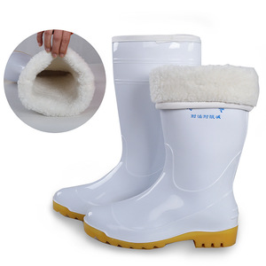 Bottes de pluie blanches à tige haute avec doublure en coton, antidérapantes, résistantes à l'huile, aux acides et aux alcalis, pour la transformation alimentaire, unisexe, mi-mollet - Product Image 1