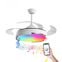 Ventilateur de plafond moderne à LED RGB avec lumière musicale, rétractable, 42 pouces, 3 pales, moteur DC, 6 vitesses, avec télécommande