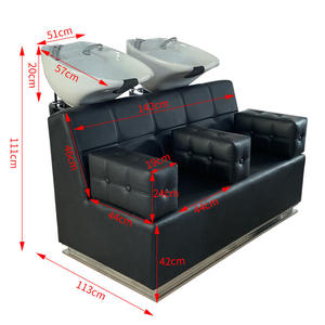 High Quality Portable Double Seater Backrest Ceramic Basin Shampoo Chair Salon Furniture Commercial <b>Black</b> Shampoo <b>Bed</b> <b>Set</b> - Product Image 6