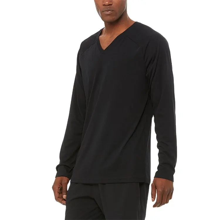 OEM Custom Wholesales Men Fitted Sports V-neck Raglan Long Sleeve T-shirts