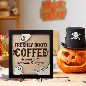 Décoration d'Halloween à succès, adorable fantôme en bois, ornement et panneau en bois pour le bureau à domicile - Product Image 1