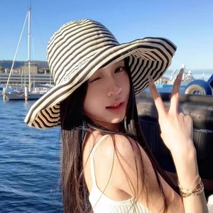Striped Fisherman <b>Hat</b> Foldable Cotton Sun Protection Beach Vacation Female Adult <b>Summer</b> <b>Hat</b> - Product Image 1