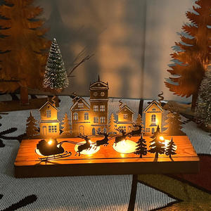 Lanterne en bois découpée en 3D pour bougie chauffe-plat, décor de table de Noël, style village de Noël - Product Image 2
