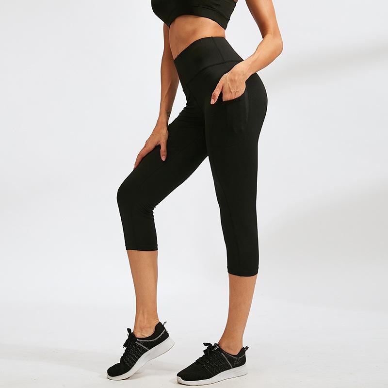 Womens Solid for Yoga Pants Wrinkle-Resistant Pockets Fitness Running Sports Stretch Quick-Dry High-Waist Butt-Lifting