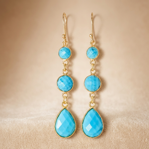 Turquoise Gemstone Sterling Silver 24k Gold Plated Long Drop Dangle Earrings Unisex Teardrop Statement Fashion Jewelry - Product Image 2