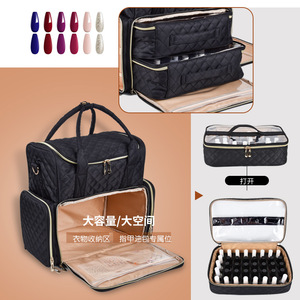 Extra <b>Large</b> Capacity Makeup Bag With Nail Polish Storage Compartment For Home Use Black Rectangle Zipper Closure Polyester - Product Image 1