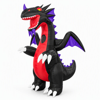 Costume de dragon gonflable avec ventilateur, tenue de dragon noir et rouge gonflable pour adulte avec ailes violettes, pointes dorsales et griffes blanches pour événements