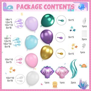 Kit de Guirnalda de Arco de Globos Tema Sirena para Fiesta Elegante de Niña, Vida Marina, Baby Shower, Lindo, Género, Verde, Morado, Boda, Pastel, Cumpleaños - Product Image 2