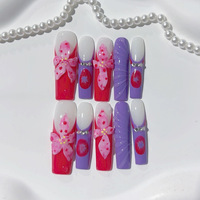 Tacana 10 pièces Faux ongles à presser faits main, Ombré, Bloc de couleurs européen, Sculptés en 3D, Couverture complète, Longs