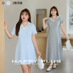 เดรสทรงเอไลน์มีฮู้ดผ้าลูกไม้ Runqi เอวธรรมชาติ สีพื้น เรียบง่าย สวมใส่สบาย สำหรับผู้หญิงไซส์พลัส - Product Image 3