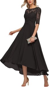Abiti da <span class=keywords><strong>Madre</strong></span> della Sposa con Applicazioni in Pizzo per Matrimonio Maniche a 3/4 Lunghezza al Ginocchio in Chiffon Abiti da <span class=keywords><strong>Sera</strong></span> Formali per Feste - Product Image 6