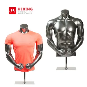 Silver Headless Half Body Fitness Muscle Male Mannequin