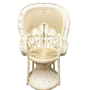 Wedding Hotel Vintage High Back Reception Synthetic Natural rattan Cane handwoven retro balcony garden peacock wicker Boho chair