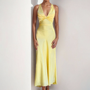 Vestido de noche de satén de alta gama con cuello en V, tirantes finos y espalda descubierta para mujer, venta al por mayor de vestidos casuales de boutique - Product Image 1