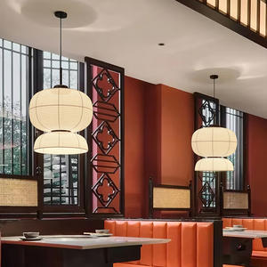 โคมไฟระย้า LED สไตล์วาบิซาบิแบบญี่ปุ่น ปรับความสูงได้ ปรับความสว่างได้ พร้อมผ้าจีนกลางแบบเซน เหมาะสำหรับโต๊ะอาหารในโรงแรม - Product Image 2