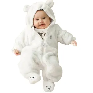 Newborn Cartoon Hooded Jumpsuit Bear Ears Onesie Toddler Animal Design Clothes Winter Baby Rompers Infant Thick Fleece Full