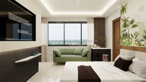 Precio al por mayor: Muebles de dormitorio de hotel personalizados, económicos, con cama individual/doble de madera, mesita de noche, armario, sofá y soportes para TV. - Product Image 2