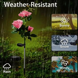 Solar Rose Flower <strong>Light</strong> IP65 Waterproof Rechargeable AA Battery <strong>Dusk</strong> <strong>to</strong> <strong>Dawn</strong> Auto On/Off Outdoor Garden Decorative Pathway Lamp - Product Image 3