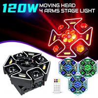 120W 4-Arm Moving Head DJ-Lichter mit Fernbedienung, LED-Bühnenbeleuchtung mit RGB-Streifen, mobile Mini-Beam-Leuchte, Soundaktiviert für Partys