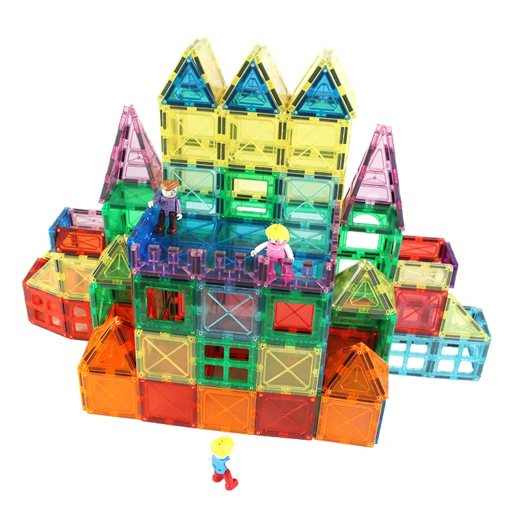 Wholesale Creativity 3d transparent educational plastic construction building blocks set magnetic tiles 100 piece