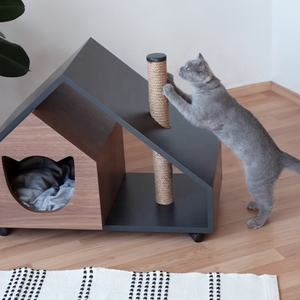 Furnitur rumah kucing dalam ruangan, furnitur kayu dengan tempat cakar kucing <span class=keywords><strong>Sisal</strong></span> rumah kucing kayu polos kustom - Product Image 2
