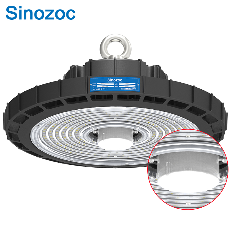 Sinozoc Intelligent motion sensor 180lm/w High light efficiency 50W 100W 150W 200 watt ufo led high bay light fixture IP65