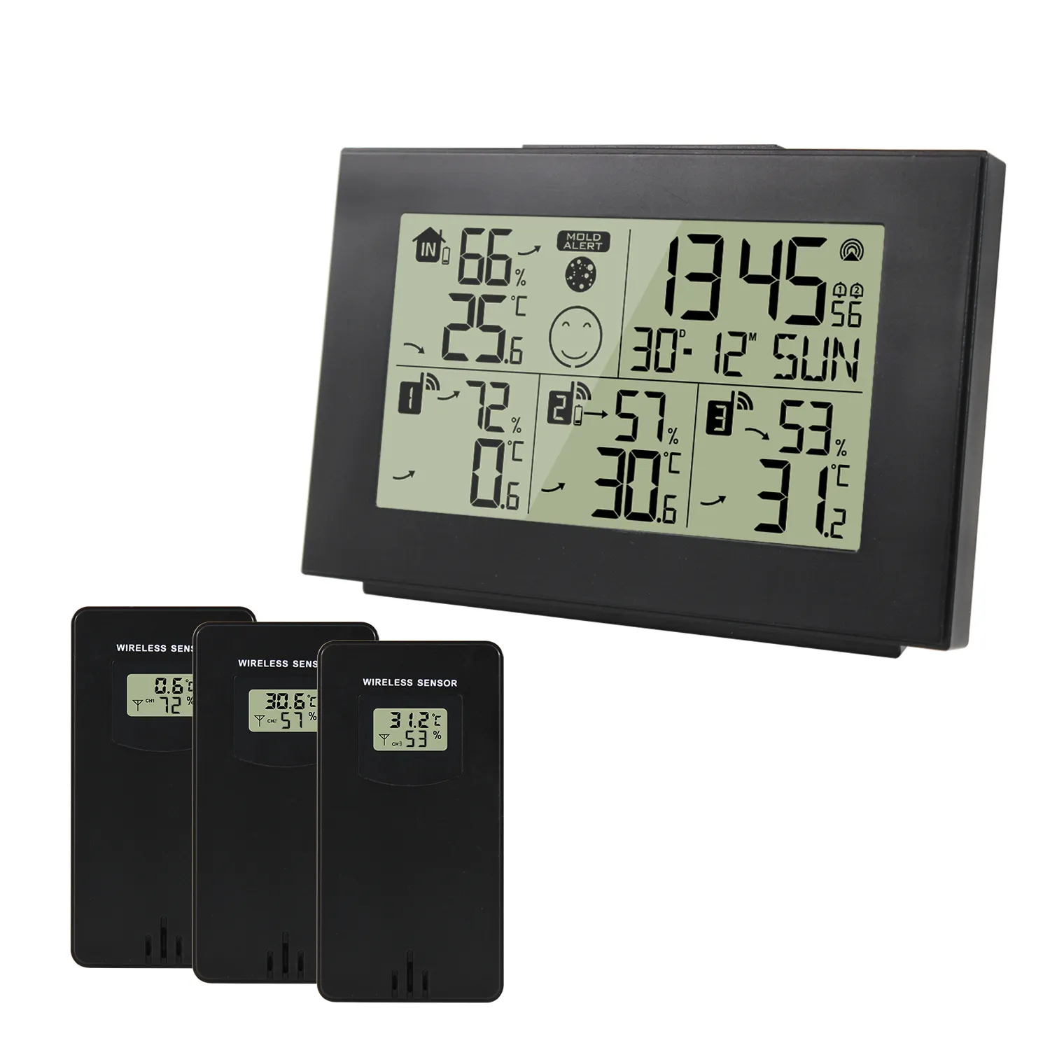 Digitale Thermometer Hygrometer Elektronische Kalender Wekker Desktop Tafel 3 Draadloze Sensor Aa Batterij Thuis Kantoor
