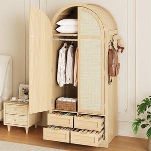 Ropero Arqueado de Madera con 2 <span class=keywords><strong>Puertas</strong></span> de Ratán para Colgar Ropa en el Dormitorio, Venta al Por Mayor Directo de Fábrica - Product Image 1