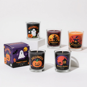 Halloween Scented Candles Set Glass Jar <b>Paraffin</b> Wax Cylinder Shape Each Holiday Decor Witch's Potion Pumpkin Party Blood M - Product Image 1