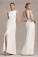Robe longue trapèze en satin blanc 2026, style classique et minimaliste, pour demoiselle d'honneur, col en V, dos nu, taille empire, grandes tailles, avec rubans