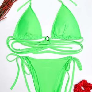 Nuevo Bikini de Dos Piezas para Mujer, Sexy, con Push-Up, Color Verde Sólido, Ropa de Playa 2025, Servicio OEM - Product Image 1