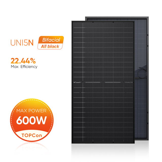 High Efficiency 600W for Bifacial Half Cell Solar Panel Full Black N-Type PV Module 22.44% Efficiency Wholesale Price