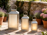Lanterne en verre en acier inoxydable, porte-bougie décoratif, compatible avec les lumières LED pour mariage, patio, décoration de la maison
