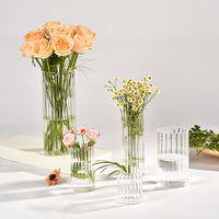 Vase Cylindrique Artistique en Verre Transparent, Décoration Traditionnelle pour la Maison, Centre de Table de Mariage, Vase à Fleurs en Verre