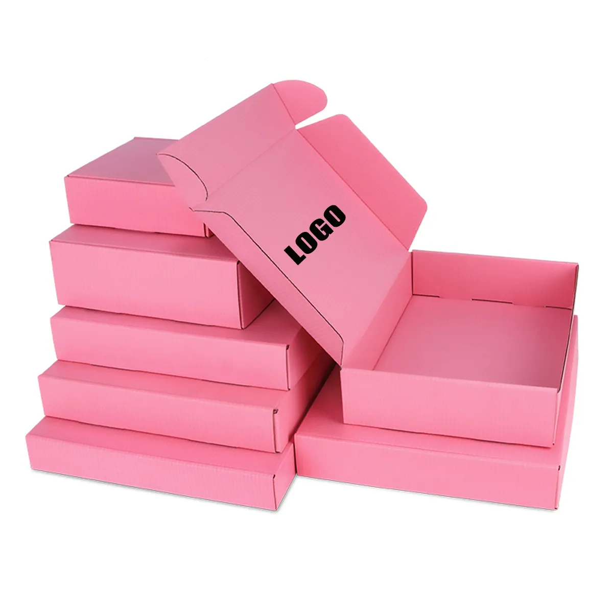 印刷ロゴ付きの小さなピンクの配送ボックスを梱包するためのカスタムボックス包装マイルカートンペーパーボックス